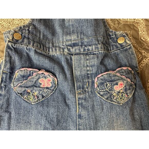 Vintage 6-9 Months 90s Faded Glory Overalls Denim Jean Embroidered Flowers - Picture 12 of 14